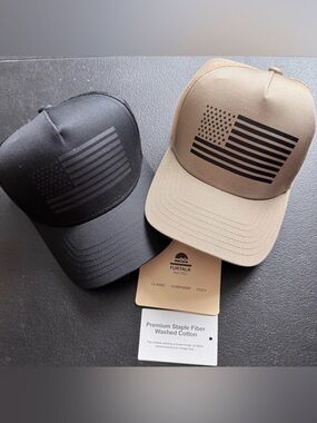 FURTALK 2-pack Men's USA Flag Trucker Cap - Khaki and Black